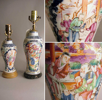 Lot image - Two Chinese Export Porcelain Vases Mounted as Lamps