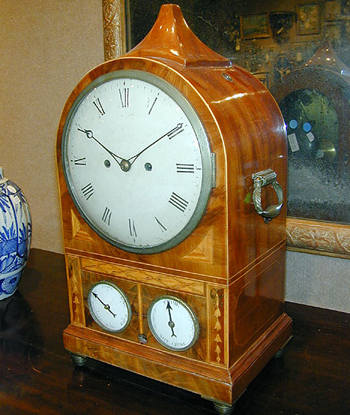 Lot image - George III Satinwood Inlaid Mahogany Musical Bracket Clock