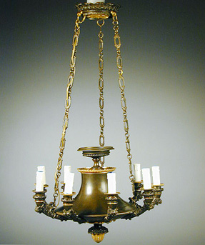 Lot image - Empire Gilt and Patinated-Metal Ten-Light Chandelier