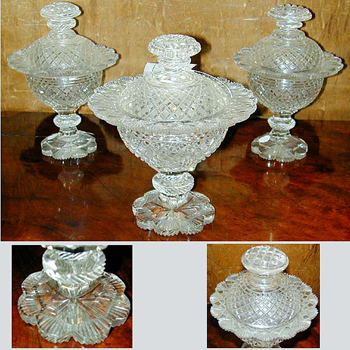 Lot image - Garniture of Three Anglo Irish cut Glass Covered Compotes