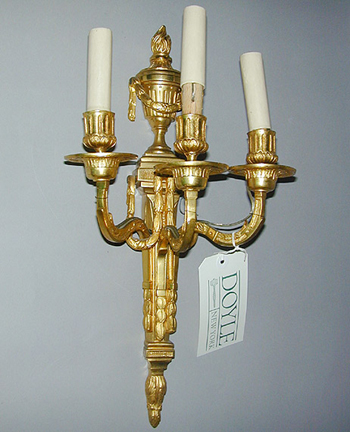 Lot image - Pair of Louis XVI Style Gilt-Bronze Three-Light Sconces