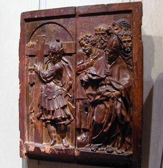 Lot image - Continental Carved and Polychrome-Decorated Relief Plaque