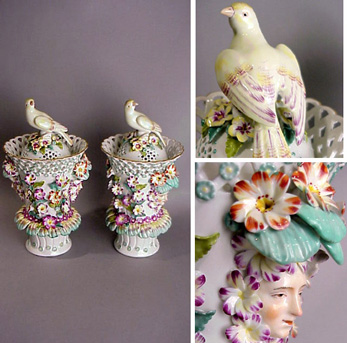 Lot image - Pair of English Porcelain Potpourri Covered Vases