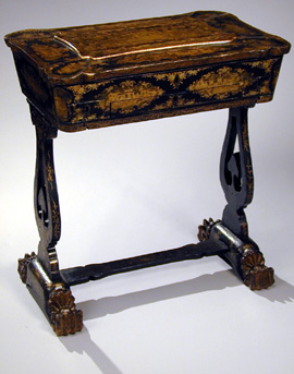 Lot image - Chinese Export Gilt-Decorated Black Lacquer Sewing Table