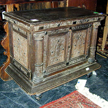 Lot image - Continental Baroque Ebonized and Oak Diminutive Side Cabinet