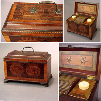 Lot image - George III Style Inlaid Mahogany and Burl-Wood Tea Caddy