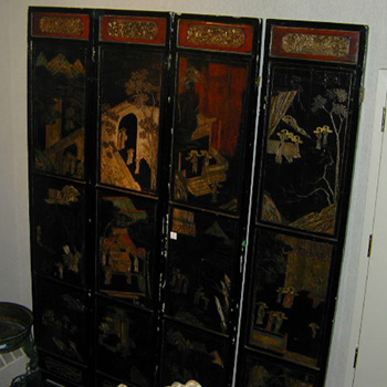 Lot image - Large Chinese Carved Lacquered Eight-Fold Screen