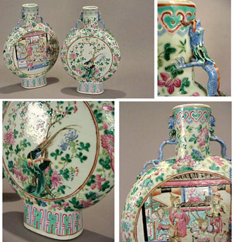 Lot image - Pair of Chinese Famille Rose Moon Flasks