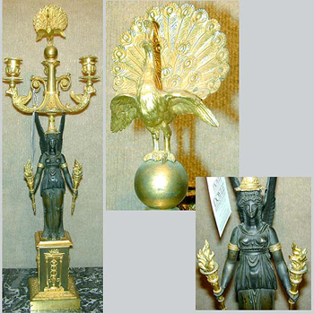 Lot image - Pair of Empire Style Gilt and Patinated-Bronze Three-Light Candelabra