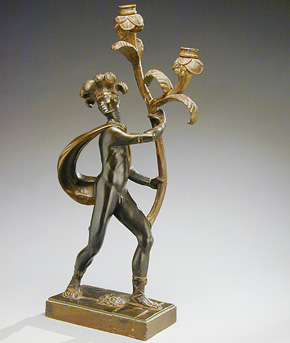 Lot image - Continental Carved Wood Figural Candelabrum