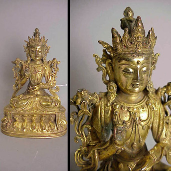Lot image - Chinese Gilt-Bronze of a Bodhisattva, Probably Manjusri