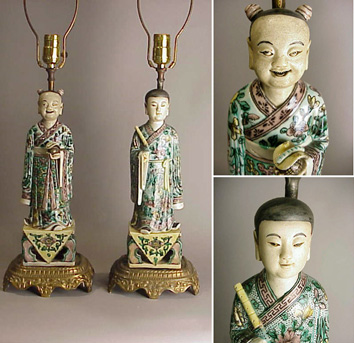 Lot image - Pair of Chinese Kangxi Style Famille Verte Models of Immortal Attendants