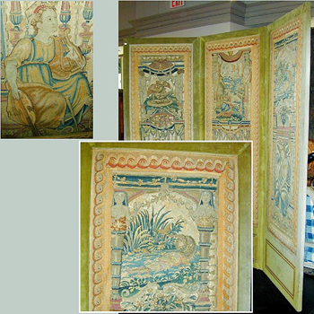 Lot image - Continental Tapestry Three-Fold Screen