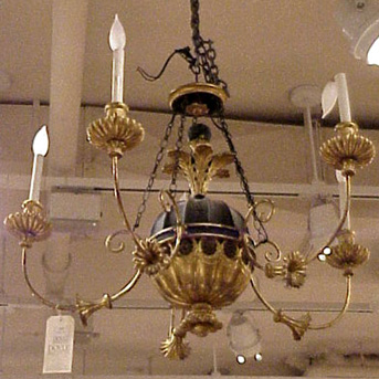Lot image - Continental Neoclassical Style Gilt-Wood and Painted Five-Light Chandelier