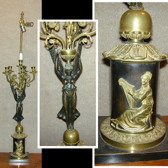 Lot image - Pair of Empire Style Gilt and Patinated-Bronze Five-Light Candelabra