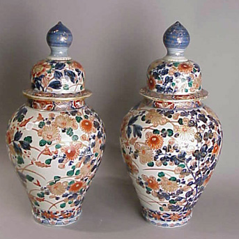 Lot image - Pair of Gilded Japanese Imari Covered Jars