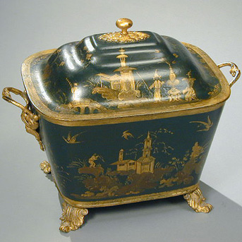 Lot image - Victorian Painted and Gilt-Decorated Tole Coal Bucket