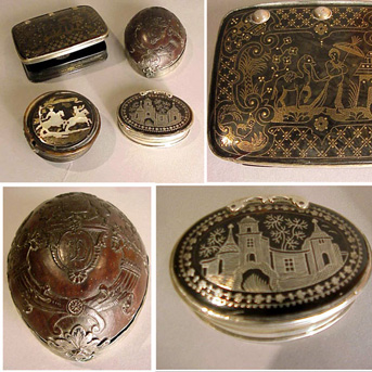 Lot image - Group of Three Continental Silver Mounted Tortoise Shell Snuff Boxes