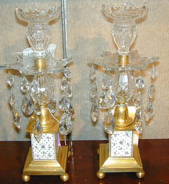 Lot image - Pair of George III Style Gilt-Metal and Cut Glass Candlesticks