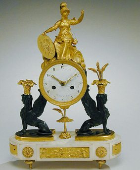Lot image - Louis XVI Gilt and Patinated-Bronze and Marble Mantel Clock