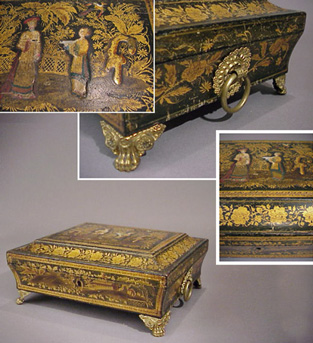 Lot image - Late Regency Gilt-Decorated Black Papier Mache Box