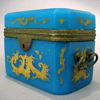 Lot image - French Gilt-Bronze Mounted Gilt-Decorated Turquoise Opaline Glass Box