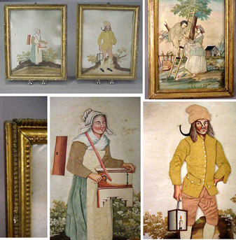 Lot image - Group of Three Continental Silk and Watercolor Pictures