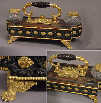 Lot image - Empire Style Gilt and Patinated-Bronze Inkwell