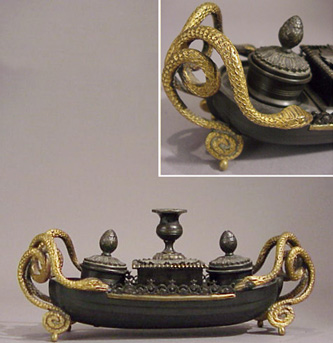 Lot image - Empire Style Gilt and Patinated-Bronze Inkwell