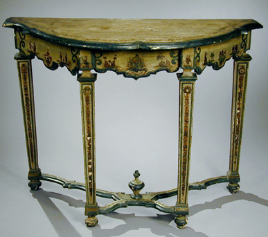 Lot image - Pair of Italian Rococo Lacca Povera Consoles