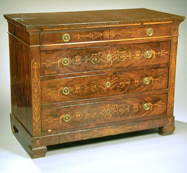 Lot image - Continental Neoclassical Marquetry Inlaid Mahogany Commode