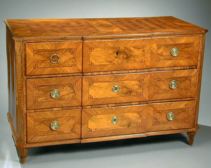 Lot image - Continental Neoclassical Parquetry Inlaid Walnut Commode