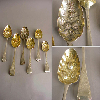 Lot image - Set of Six George III Silver Berry Spoons