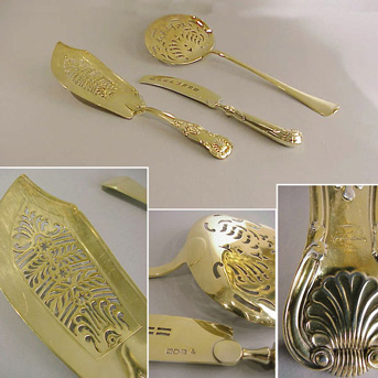 Lot image - Three English Gilt Silver Serving Articles