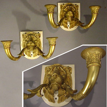 Lot image - Pair of Empire Style Gilt-Bronze Two-Light Sconces