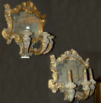 Lot image - Pair of Continental Baroque Style Gilt-Wood Girandoles
