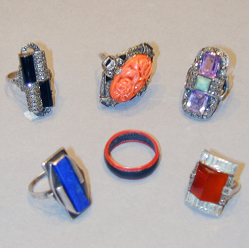Lot image - Group of Six Deco Rings