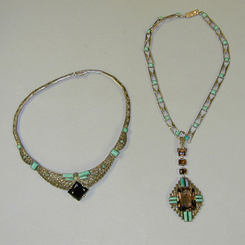 Lot image - Two Theodor Fahrner Marcasite and Amazonite Necklaces