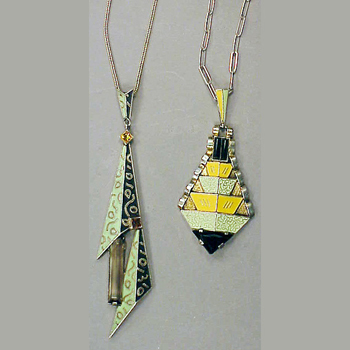 Lot image - Two Theodor Fahrner Matte Enamel Pendant Necklaces