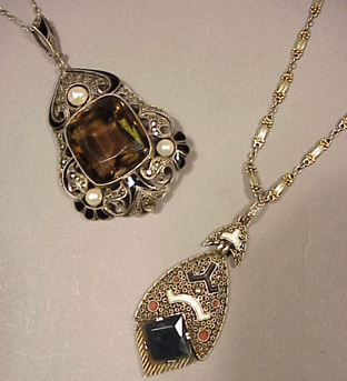 Lot image - Two Theodor Fahrner Pendant Necklaces Circa 1930