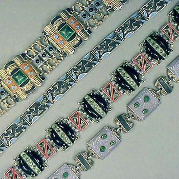 Lot image - Group of Four Matte Enamel Bracelets German, 1920s