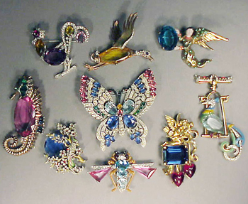 Lot image - Group of Nine Jeweled Fantasy Creature Pins