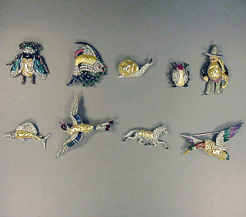 Lot image - Group of Nine Trifari Whimsical Pearl Belly Pins