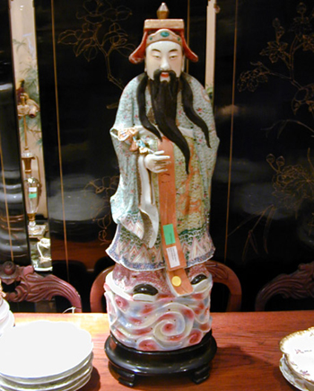 Lot image - Chinese Enameled Porcelain Figure of Guandi in His Civil Aspect or One of the Three Stellar Gods
