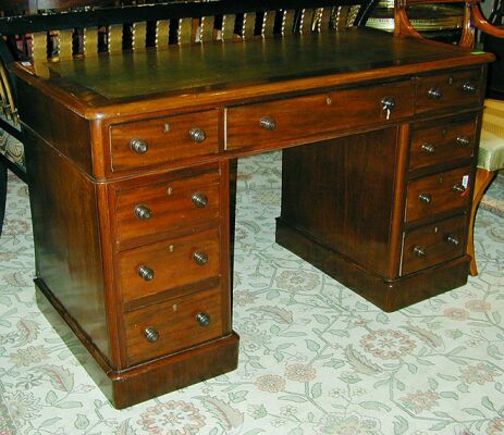 Lot image - Victorian Leather Inset Mahogany Pedestal Desk