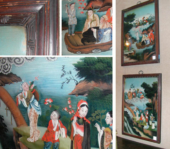 Lot image - Pair of Framed Chinese Reverse Paintings on Glass of Immortals in Landscapes