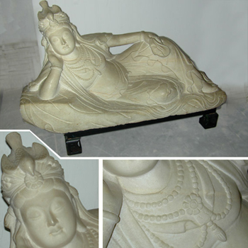 Lot image - White Marble Figure of a Reclining Bodhisattva