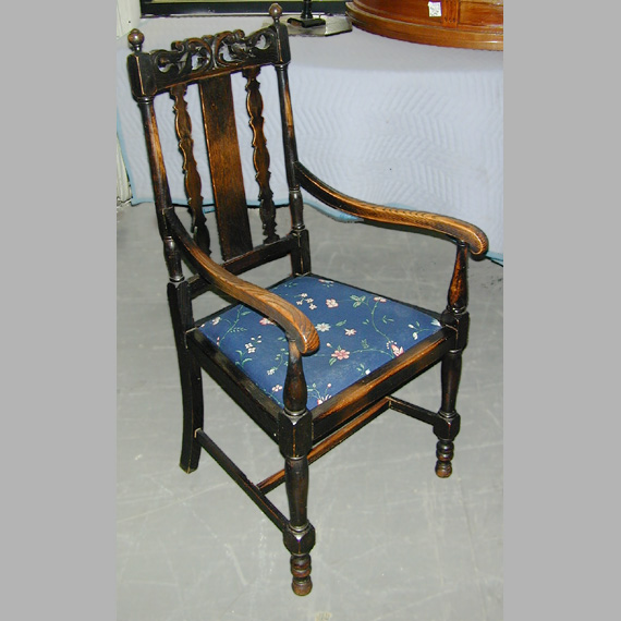 Lot image - Companion Pair of Baroque Style Upholstered Elm Armchairs