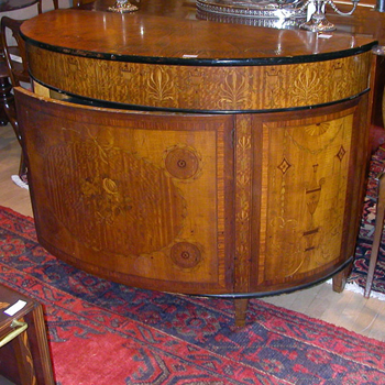 Lot image - George III Style Marquetry Inlaid Demilune Cabinet