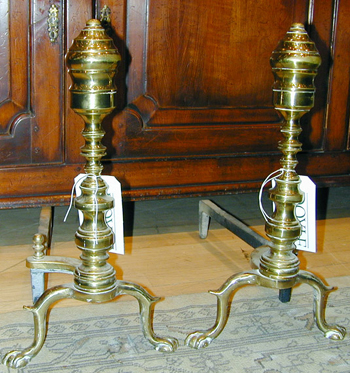 Lot image - Pair of Baroque Style Brass Andirons